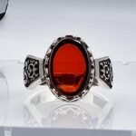 Handmade Sterling Silver Red Stone Ring - Statement Pinky Ring for Men - Image 3
