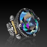 Rainbow Mystic Topaz Ring: Mid-Century 925 Sterling Silver, Bronze Accents
