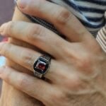 Handmade Sterling Silver Mens Ring: Princess Cut Red Ruby Stone - Image 6