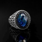 Blue Sapphire Ring for Men: Black Zircon Sterling Silver Statement