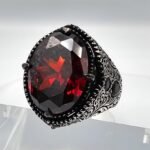 Handmade Sterling Silver Men's Ring: Oval Red Ruby Gemstone - Image 7
