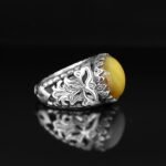 Handmade Sterling Silver Men's Ring: Genuine Yellow Amber Stone - Image 5