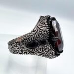 Handmade Sterling Silver Men's Ring: Oval Red Ruby Gemstone - Image 9