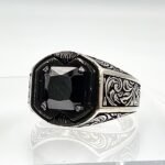 Handmade Sterling Silver Mens Ring: Black Onyx Princess Cut Stone - Image 5