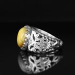 Handmade Sterling Silver Men's Ring: Genuine Yellow Amber Stone - Image 4