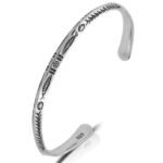 Sterling Silver Nordic Cuff Bangle: Viking Runes Bracelet