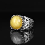 Handmade Sterling Silver Men's Ring: Genuine Yellow Amber Stone - Image 2