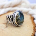 Handmade Labradorite Sterling Silver Ring: Men's Boho Viking Jewelry