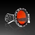 Handmade Sterling Silver Red Stone Ring - Statement Pinky Ring for Men