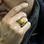 Handmade Sterling Silver Men's Ring: Genuine Yellow Amber Stone - Image 6