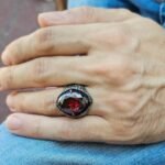 Handmade Sterling Silver Men's Ring: Oval Red Ruby Gemstone - Image 6