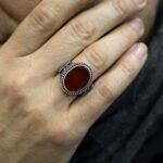 Handmade Sterling Silver Red Agate Ring: Vintage Art Deco Style - Image 6