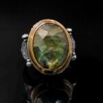 Handmade Labradorite Sterling Silver Ring - Boho Mens Statement Jewelry