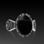 Handmade Sterling Silver Mens Ring: Oval Black Onyx Gemstone