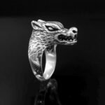 Sterling Silver Wolf Head Biker Ring: Gothic Motorcycle Jewelry