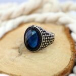 Blue Sapphire Ring for Men: Black Zircon Sterling Silver Statement - Image 4
