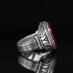 Handmade Sterling Silver Red Agate Ring: Vintage Art Deco Style - Image 5