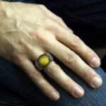 Handmade Sterling Silver Men's Ring: Genuine Yellow Amber Stone - Image 7