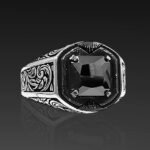 Handmade Sterling Silver Mens Ring: Black Onyx Princess Cut Stone