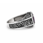 Masculine princess cut ruby gemstone ring handmade in sterling silver