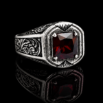 Princess cut ruby ring for men in 925 sterling silver