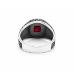 Red ruby birthstone ring for men in 925 sterling silver