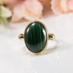 Handmade Oval Malachite Ring in 925 Sterling Silver, Gold Bezel Gemstone Ring for Her - Image 6