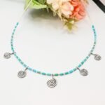 Natural Turquoise Necklace with Silver Spiral Charms, Boho Tribal Jewelry - Image 6