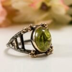 Green Peridot Ring in 925 Sterling Silver, Rose Gold and Blackened Statement Jewelry - Image 4