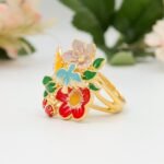 Enamel Flower Ladybug Ring, Gold Plated Sterling Silver Jewelry - Image 10