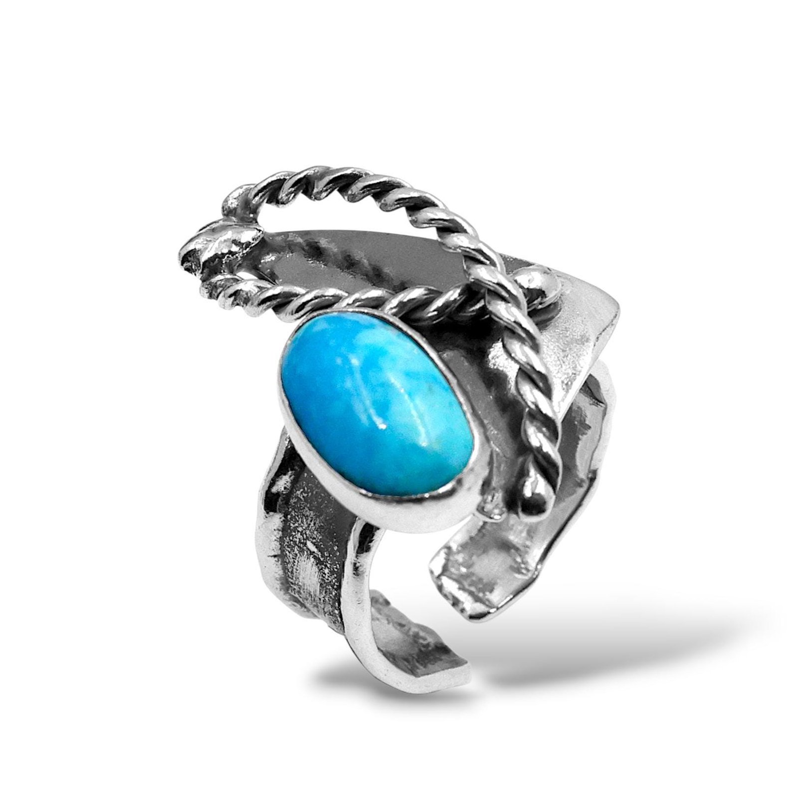 Handmade turquoise ring with natural turquoise stone in sterling silver