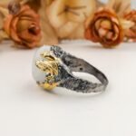 Moonstone Ring Black Rhodium Gold Plated, Handmade Artisan Statement Ring, Unique Luxury Jewelry Gift for Her - Image 6