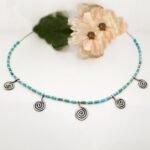 Natural Turquoise Necklace with Silver Spiral Charms, Boho Tribal Jewelry - Image 5