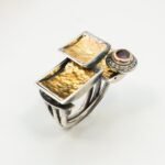22K Gold Sterling Silver Ring, Faceted Garnet Artisan Statement Jewelry - Image 6