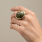 Natural serpentine stone ring with sterling silver setting