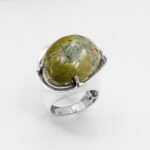 Natural Serpentine Stone Ring, Sterling Silver Statement Women Jewelry - Image 2