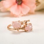 Rose quartz ring with oval pink gemstone in rose gold plated sterling silver