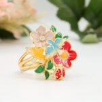 Enamel Flower Ladybug Ring, Gold Plated Sterling Silver Jewelry - Image 8