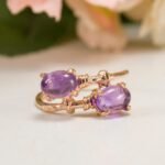 Oval Natural Amethyst Ring Rose Gold Adjustable Ring - Image 3