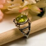 Green Peridot Ring in 925 Sterling Silver, Rose Gold and Blackened Statement Jewelry - Image 5