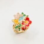 Enamel Flower Ladybug Ring, Gold Plated Sterling Silver Jewelry - Image 4