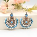 Turquoise Pearl Statement Earrings, Ethnic Silver Boho Jewelry - Image 2