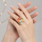 Enamel Flower Ladybug Ring, Gold Plated Sterling Silver Jewelry - Image 3
