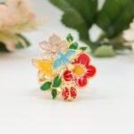 Enamel Flower Ladybug Ring, Gold Plated Sterling Silver Jewelry - Image 7