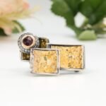 22K Gold Sterling Silver Ring, Faceted Garnet Artisan Statement Jewelry - Image 7