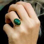 Handmade Oval Malachite Ring in 925 Sterling Silver, Gold Bezel Gemstone Ring for Her - Image 4