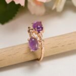 Oval Natural Amethyst Ring Rose Gold Adjustable Ring - Image 6