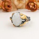 Moonstone Ring Black Rhodium Gold Plated, Handmade Artisan Statement Ring, Unique Luxury Jewelry Gift for Her - Image 4