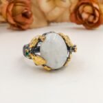 Moonstone Ring Black Rhodium Gold Plated, Handmade Artisan Statement Ring, Unique Luxury Jewelry Gift for Her - Image 3
