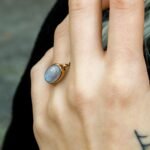 Handmade Oval Moonstone Ring in 925 Sterling Silver, Gold Bezel Gemstone Ring for Her - Image 6